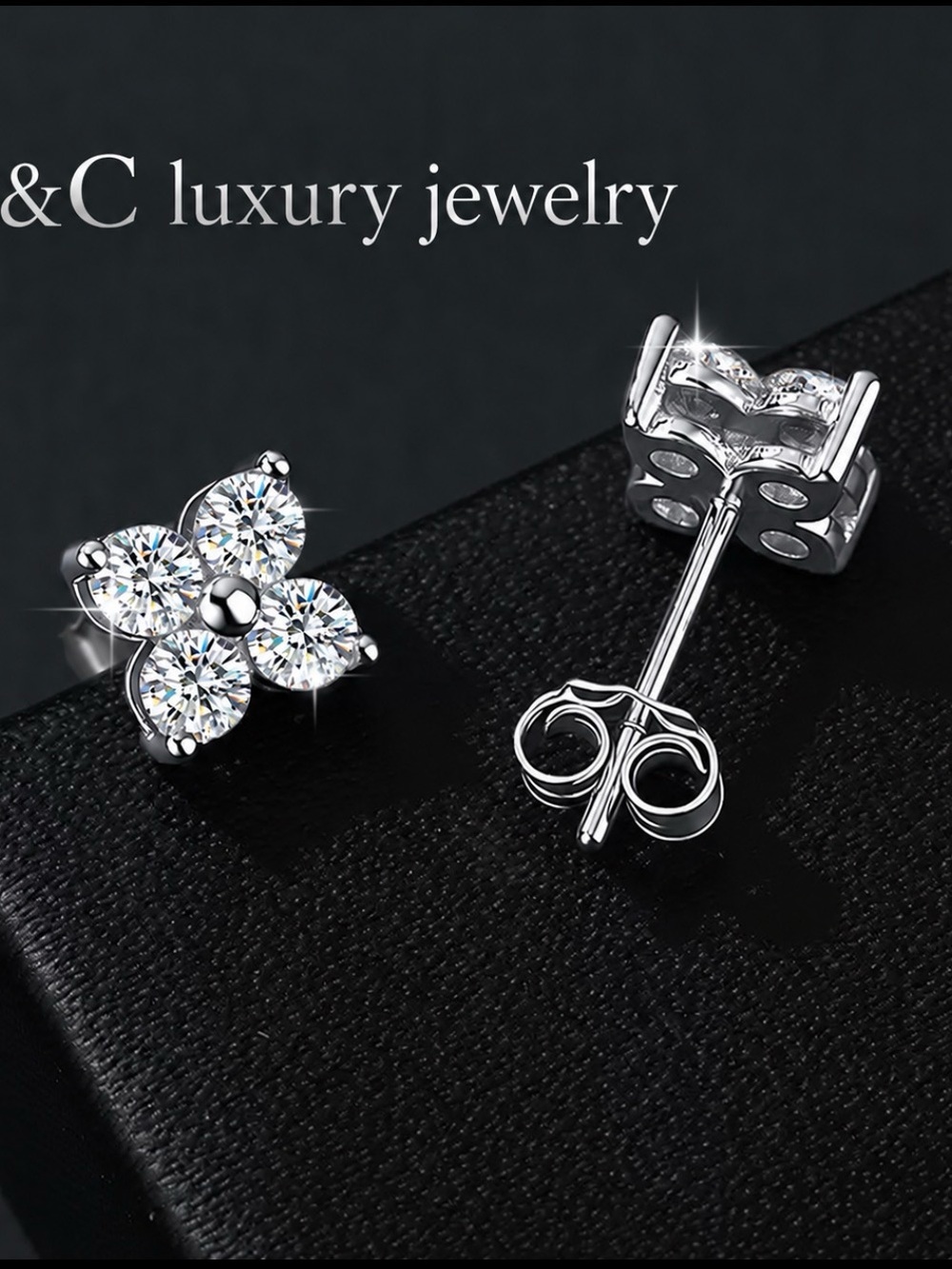 Sterling Silver Crystal Flower Stud Earrings - Silver